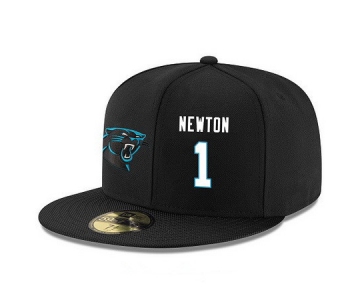Carolina Panthers #1 Cam Newton Snapback Cap NFL Player Black with White Number Stitched Hat