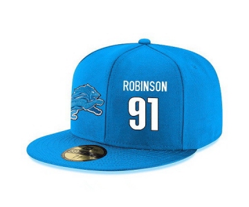 Detroit Lions #91 A'Shawn Robinson Snapback Cap NFL Player Light Blue with White Number Stitched Hat