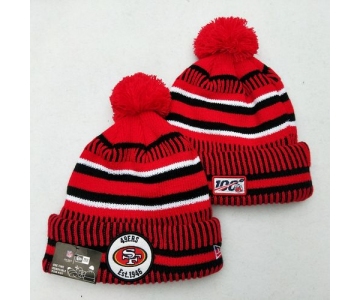 49ers Team Logo Red 100th Season Pom Knit Hat YD