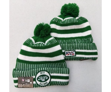 Jets Team Logo Green 100th Season Pom Knit Hat YD