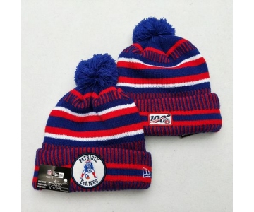 Patriots Team Logo Red Royal 100th Season Pom Knit Hat YD