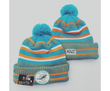 Dolphins Team Logo Aqua 100th Season Pom Knit Hat YD