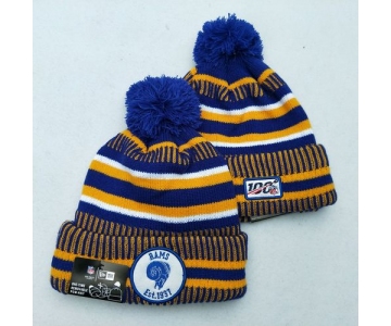 Rams Team Logo Royal Yellow 100th Season Pom Knit Hat YD
