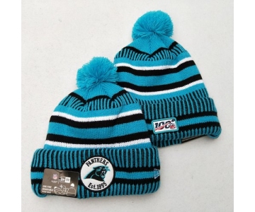 Panthers Team Logo Blue 100th Season Pom Knit Hat YD