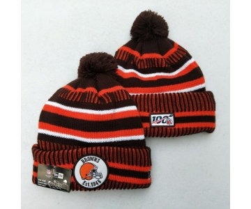 Browns Team Logo Orange Brown 100th Season Pom Knit Hat YD