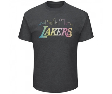 Los Angeles Lakers Majestic Heather Charcoal Tek Patch Color Reflective Skyline T-Shirt