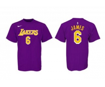 Men's Purple Yellow Los Angeles Lakers #6 LeBron James Basketball T-Shirt