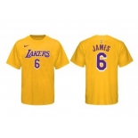 Men's Yellow Los Angeles Lakers #6 LeBron James Basketball T-Shirt