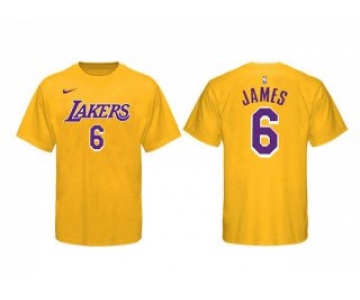 Men's Yellow Los Angeles Lakers #6 LeBron James Basketball T-Shirt