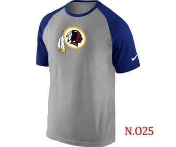 Mens Washington Red Skins Ash Tri Big Play Raglan T-Shirt Grey- Blue