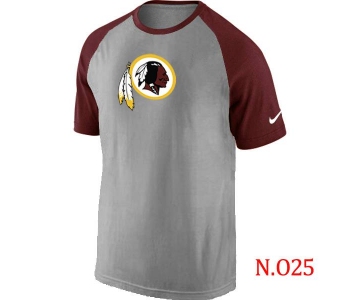 Mens Washington Red Skins Ash Tri Big Play Raglan T-Shirt Grey- Red