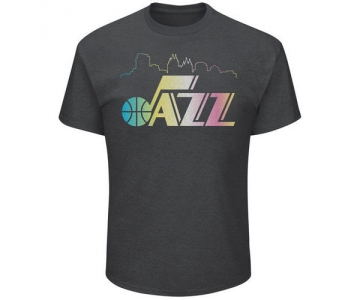 Utah Jazz Majestic Heather Charcoal Tek Patch Color Reflective Skyline T-Shirt