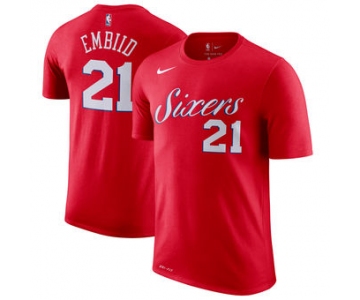 Men's Philadelphia 76ers 21 Joel Embiid Nike Red Name & Number Statement Performance T-Shirt