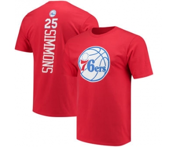 Men's Philadelphia 76ers 25 Ben Simmons Fanatics Branded Red Backer Name & Number T-Shirt