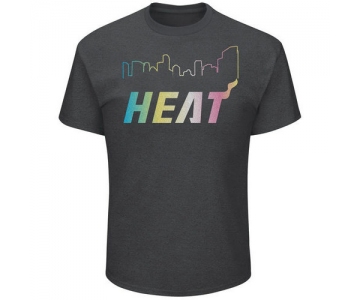Miami Heat Majestic Heather Charcoal Tek Patch Color Reflective Skyline T-Shirt
