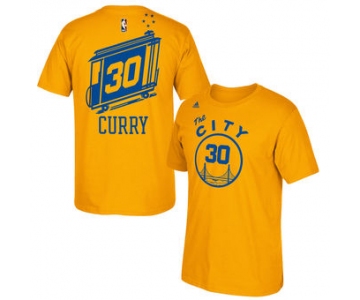 Men's Golden State Warriors 30 Stephen Curry adidas Gold Hardwood Classics Name & Number T-Shirt