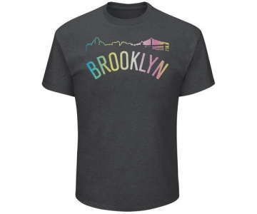 Brooklyn Nets Majestic Heather Charcoal Tek Patch Color Reflective Skyline T-Shirt