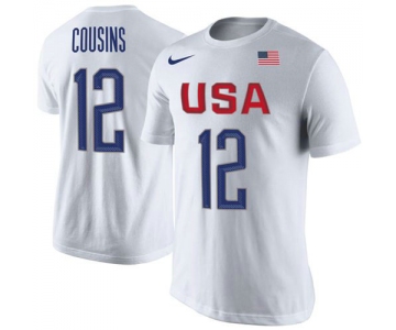 Team USA 12 DeMarcus Cousins Basketball Nike Rio Replica Name & Number T-Shirt White