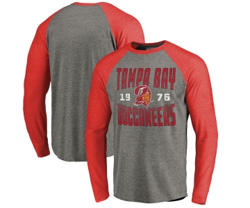Tampa Bay Buccaneers NFL Pro Line by Fanatics Branded Timeless Collection Antique Stack Long Sleeve Tri-Blend Raglan T-Shirt Ash