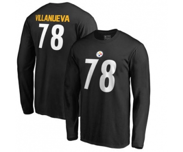 Men's Pittsburgh Steelers 78 Alejandro Villanueva NFL Pro Line by Fanatics Branded Black Authentic Stack Name Number Long Sleeve T Shirt