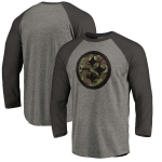 Pittsburgh Steelers NFL Pro Line by Fanatics Branded Black Gray Tri Blend 34-Sleeve T-Shirt