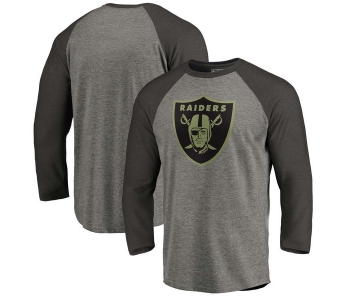 Oakland Raiders NFL Pro Line by Fanatics Branded Black Gray Tri Blend 34-Sleeve T-Shirt