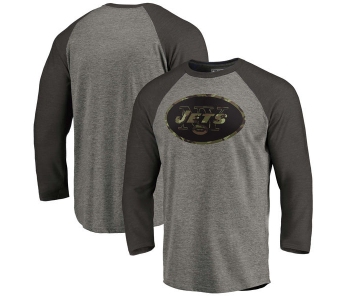 New York Jets NFL Pro Line by Fanatics Branded Black Gray Tri Blend 34-Sleeve T-Shirt