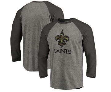 New Orleans Saints NFL Pro Line by Fanatics Branded Black Gray Tri Blend 34-Sleeve T-Shirt