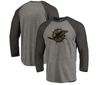 Miami Dolphins NFL Pro Line by Fanatics Branded Black Gray Tri Blend 34-Sleeve T-Shirt