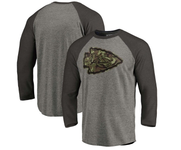 Kansas City Chiefs NFL Pro Line by Fanatics Branded Black Gray Tri Blend 34-Sleeve T-Shirt