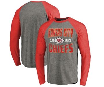 Kansas City Chiefs NFL Pro Line by Fanatics Branded Timeless Collection Antique Stack Long Sleeve Tri-Blend Raglan T-Shirt Ash