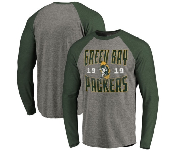 Green Bay Packers NFL Pro Line by Fanatics Branded Timeless Collection Antique Stack Long Sleeve Tri-Blend Raglan T-Shirt Ash