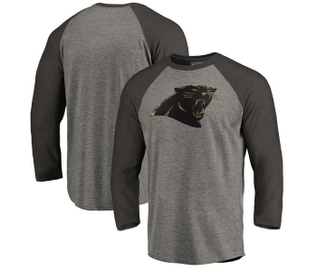 Carolina Panthers NFL Pro Line by Fanatics Branded Black Gray Tri Blend 34-Sleeve T-Shirt