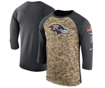 Men's Baltimore Ravens Nike Camo Anthracite Salute to Service Sideline Legend Performance Three-Quarter Sleeve T Shirt