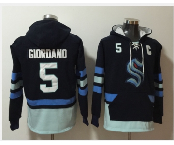 Men's Seattle Kraken #5 Mark Giordano Navy Ageless Must-Have Lace-Up Pullover Hoodie