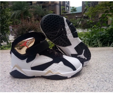 Wholesale Cheap Kid's Air Jordan 7 Shoes White/Black-Gold
