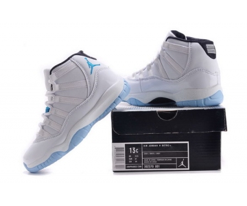 Wholesale Cheap Air Jordan 11 Boys&Girls Shoes White/Legend blue