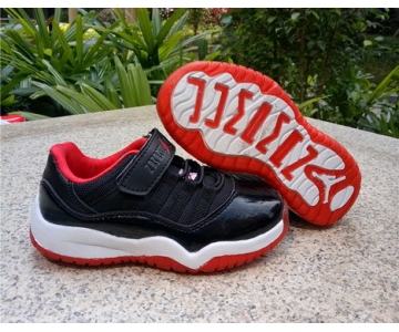 Wholesale Cheap Kids Air Jordan 11 Low Shoes Black/White-Red