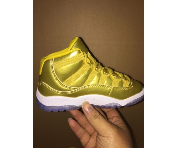 Wholesale Cheap Kid's Jordan 11 Retro Shoes Gold/White