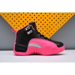 Wholesale Cheap Air Jordan 12 Retro Kids Shoes Black/Pink-Grey