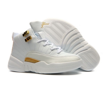 Wholesale Cheap Kids' Air Jordan 12 Shoes White/Gold