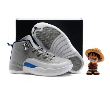 Wholesale Cheap Kids' Air Jordan 12 Shoes Wolf gray/white-blue