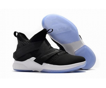 Wholesale Cheap Nike Lebron James Soldier 12 Shoes Black White Black-logo