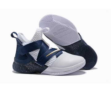 Wholesale Cheap Nike Lebron James Soldier 12 Shoes Dark Blue White Gold