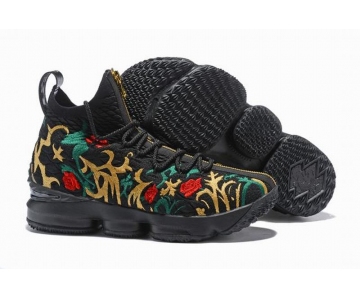 Wholesale Cheap Nike Lebron James 15 Air Cushion Shoes Flowers and Plants Black