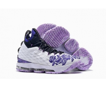 Wholesale Cheap Nike Lebron James 15 Air Cushion Shoes Lakers Flowers and Plants White Purple