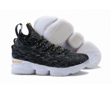 Wholesale Cheap Nike Lebron James 15 Air Cushion Shoes White Black Gold