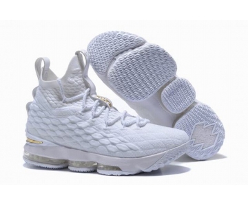 Wholesale Cheap Nike Lebron James 15 Air Cushion Shoes White Gold
