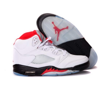 Wholesale Cheap Air Jordan 5 Retro Shoes White/Fire Red-Black
