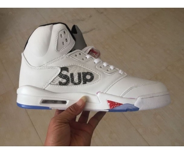 Wholesale Cheap Supreme x Air Jordan 5 Shoes White/red-black